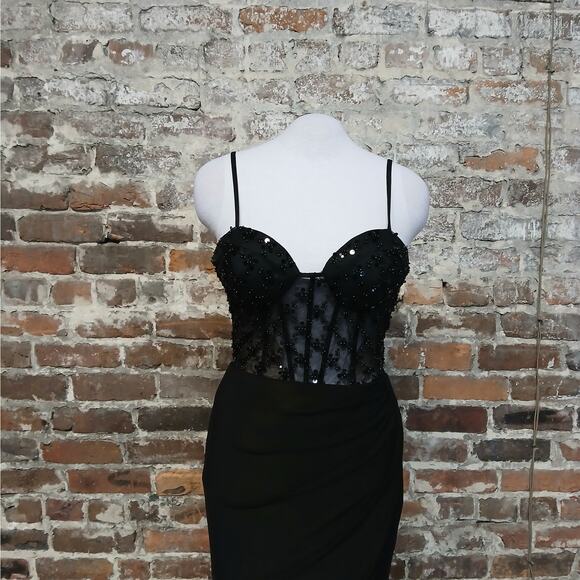 Mac Duggal Ieena Corset Dress Womens Size 2 Black Beaded Formal Evening Gown - Picture 7 of 11